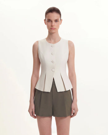 梭織棉剪裁短褲 - 綠卡其色