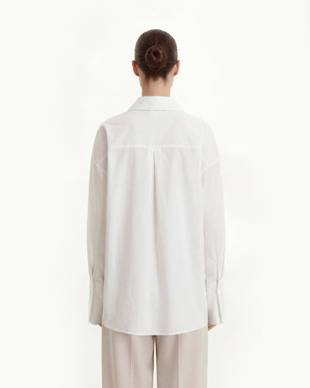 府綢隱藏式門襟寬鬆恤衫 - 白色