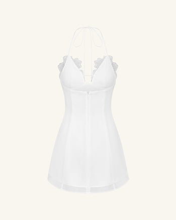 花卉刺繡迷你連身裙 - 白色