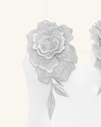 花卉刺繡迷你連身裙 - 白色