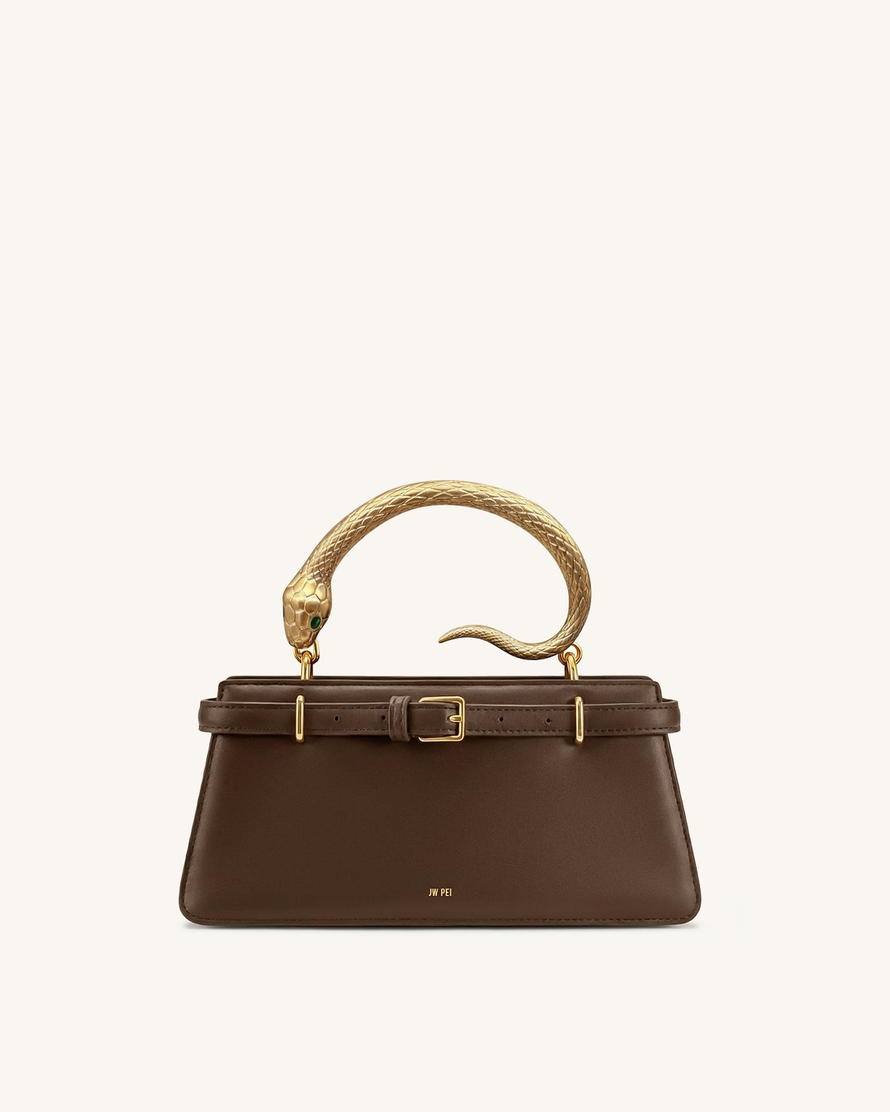 Elena 蛇柄手挽袋 - 深棕色