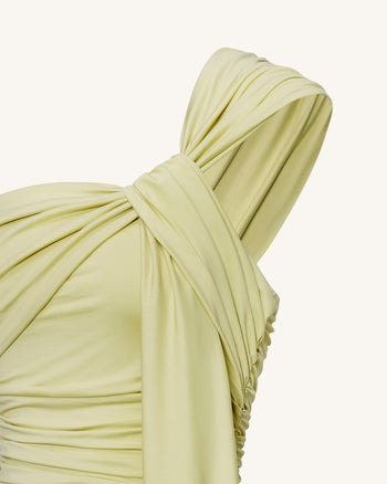 綴飾單肩長裙連垂墜腰帶 - 綠色