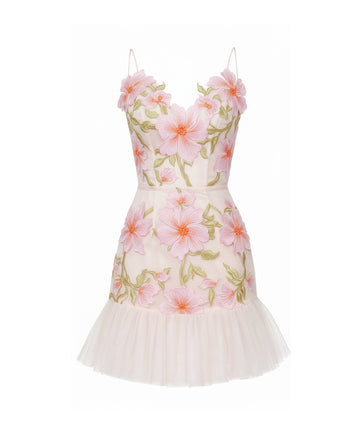 花卉吊帶迷你連身裙 - 玫瑰粉色