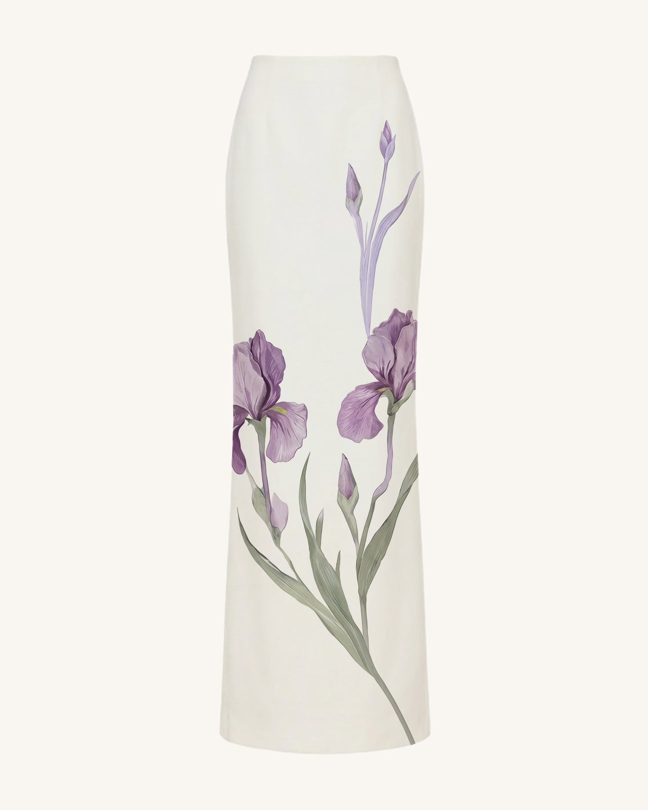Iris 圖案半身落地長裙 - 白色