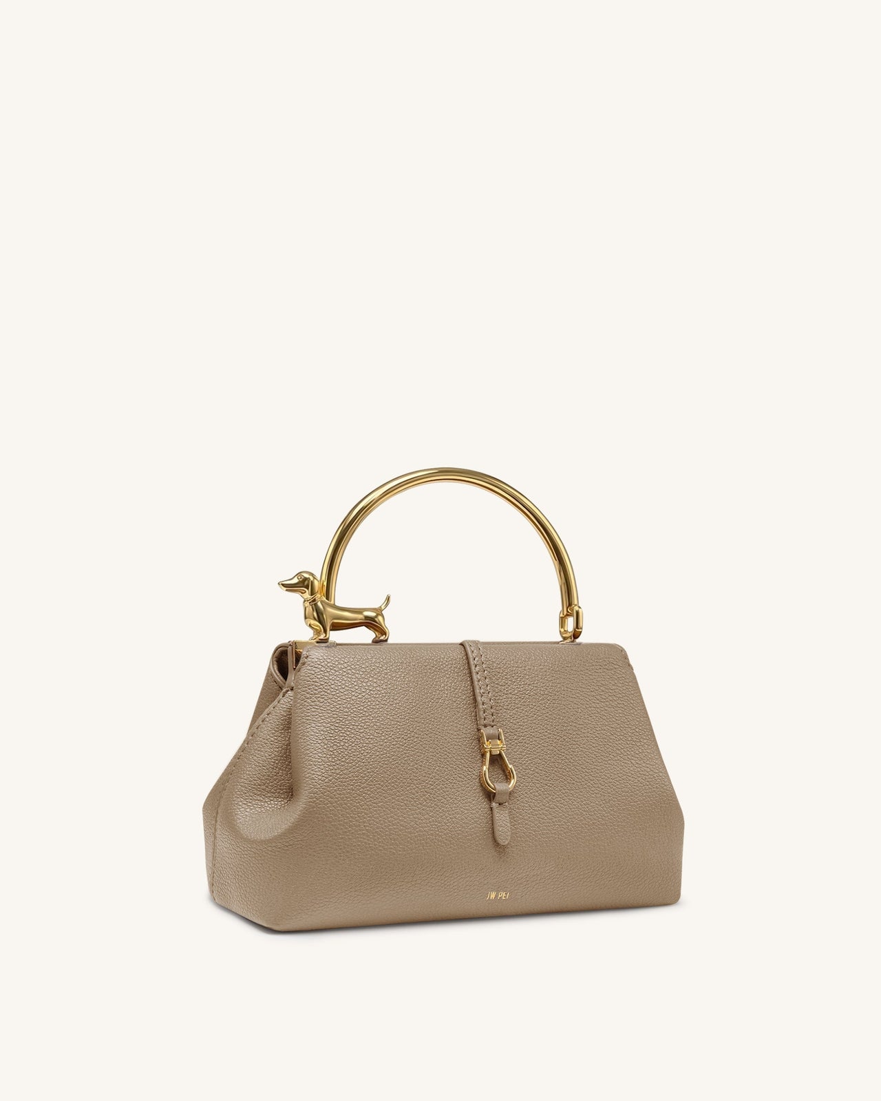 Bruna 臘腸狗金屬手柄手挽袋 – 淺棕