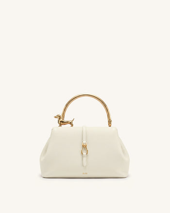 Bruna 臘腸狗金屬手柄手挽袋 - 白色