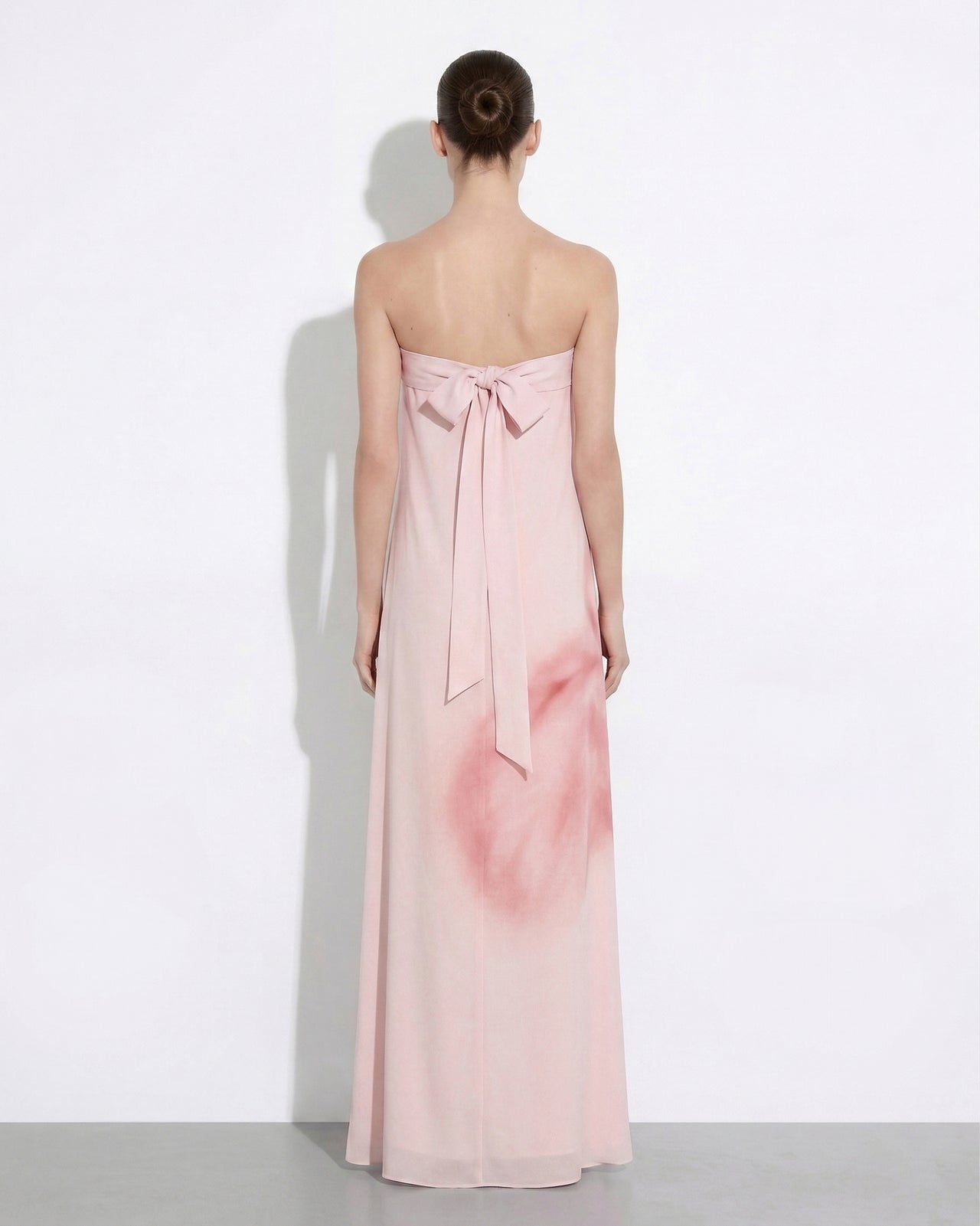 水彩花卉露肩長連衣裙 - 粉紅色