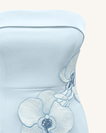 蘭花刺繡連身裙 - 淺藍色