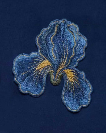 鳶尾花刺繡 A 字長裙 - 海軍藍