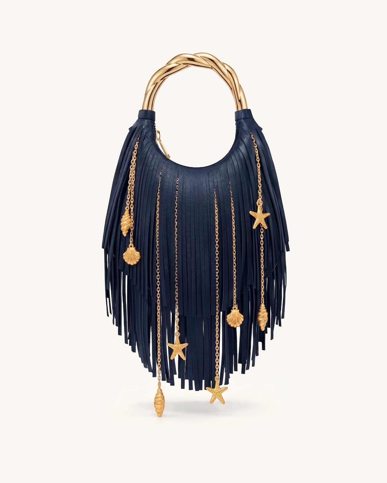Chloe 金屬手柄流蘇頂部手提包 - 寶藍色