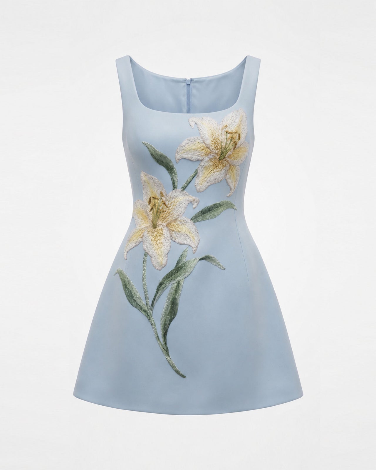 Lily 印花花卉無袖 A 字迷你連身裙 - 淺藍色