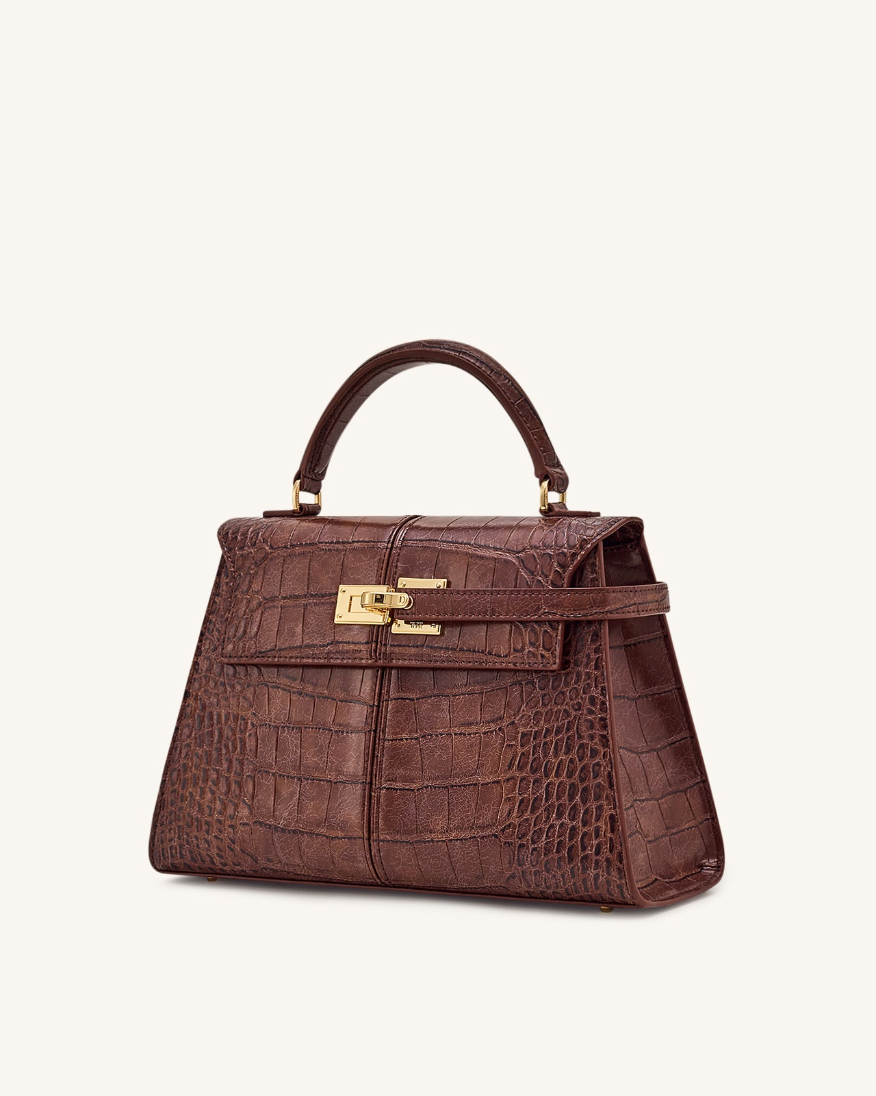 Elise 大號鱷魚紋手挽袋－栗子啡