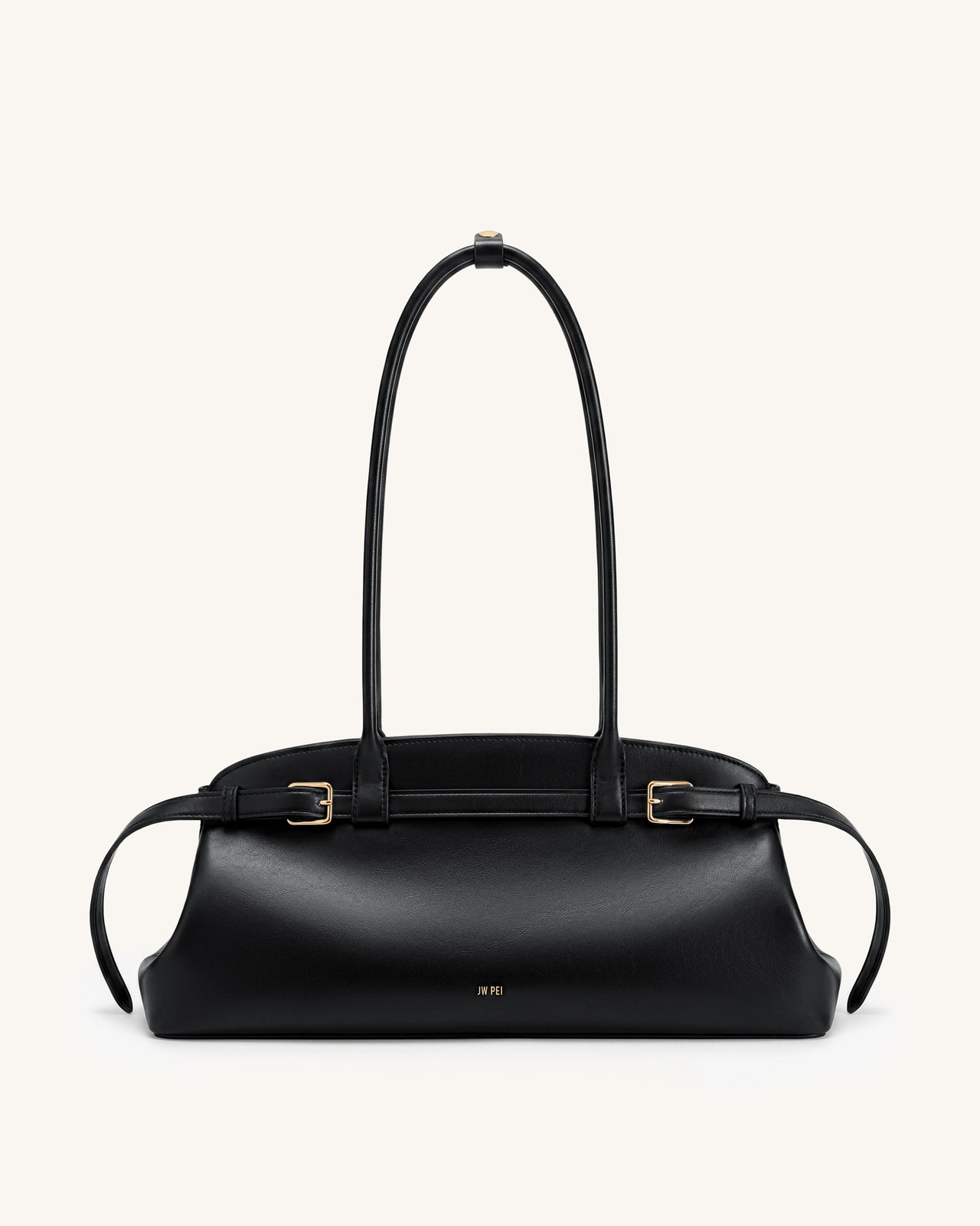 Arden 皮帶細節橫向單肩袋 - 黑色