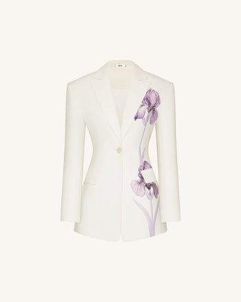 Iris 刺繡沙漏型西裝外套 - 白色