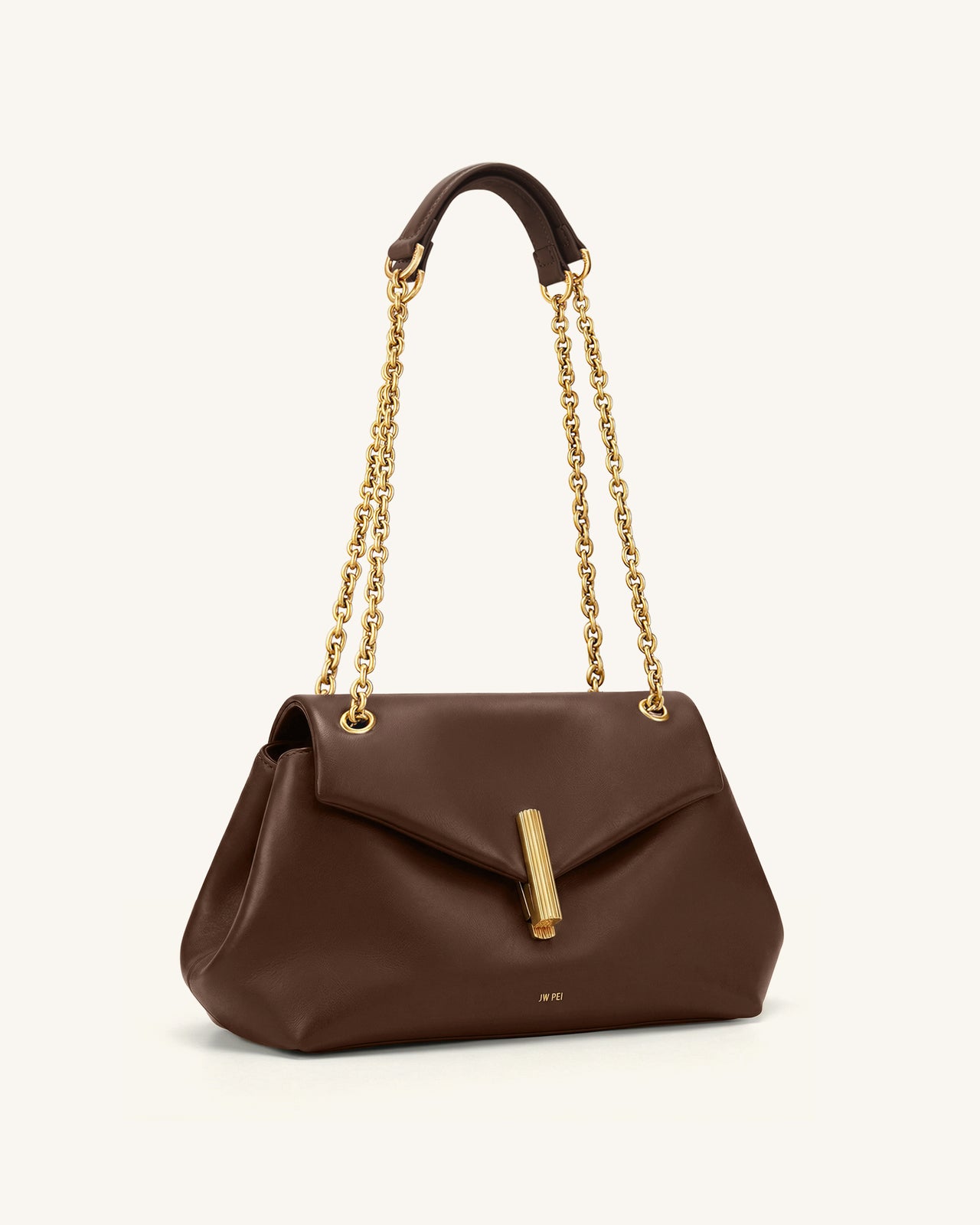 Valerie 鏈帶翻蓋單肩包 - 深啡色