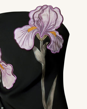 Iris 花卉貼花平口長連身裙 - 黑色