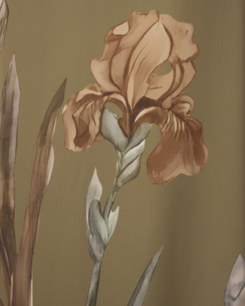 Iris 圖案緞面吊帶禮服裙 - 橄欖綠色