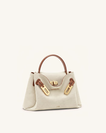 Rhea 小型雙扣單肩包 - 棕色帆布