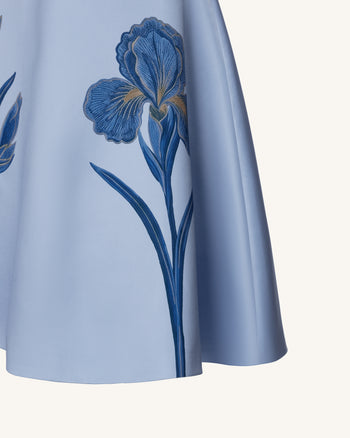 Iris 刺繡無肩帶 A 字連身 midi 裙 - 灰藍色