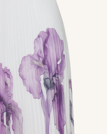Iris 印花寶石領掛頸百褶落地長裙 - 白色/紫色