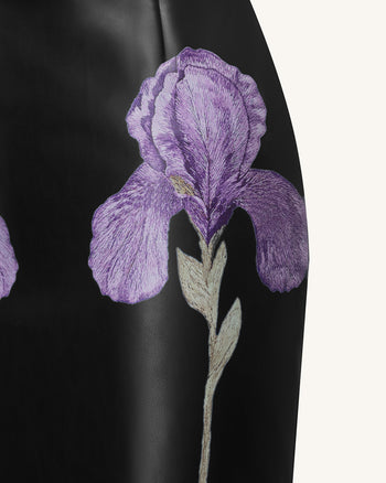Iris 印花露肩束胸皮革中長裙 - 黑色
