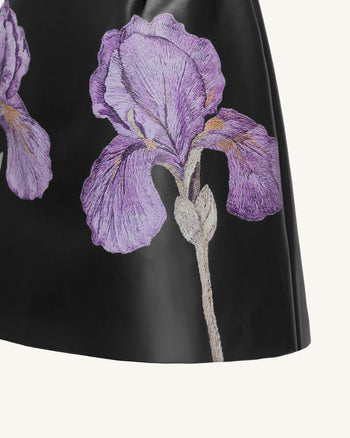 Iris 印花花卉單肩皮質迷你連身裙 - 黑色