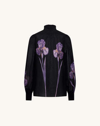 Iris 印花透視高領恤衫 - 黑色/紫色