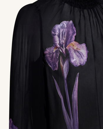 Iris 印花透視高領恤衫 - 黑色/紫色