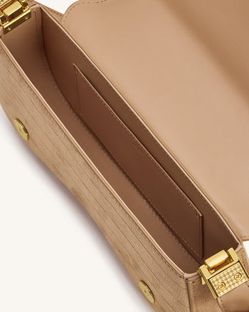 Joy 鱷魚紋壓花仿麂皮肩背袋 - 米色