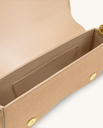 Joy 鱷魚紋壓花仿麂皮肩背袋 - 米色