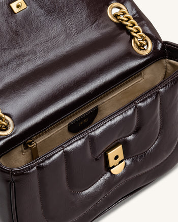 Tina 菱格鏈條斜揹袋 - 深紅棕色