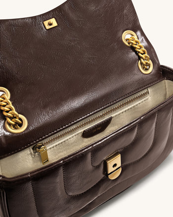 Tina 菱格鏈條斜揹袋 - 深紅棕色