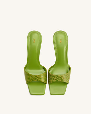 Hannah 蛇紋高跟穆勒鞋 - 綠色