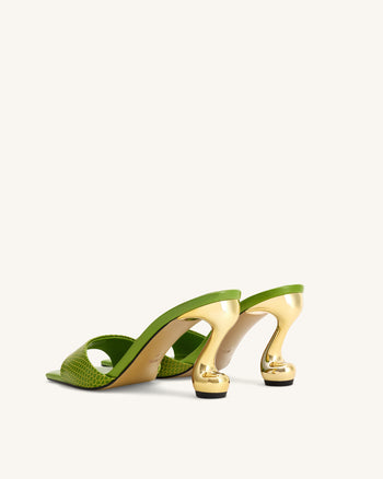 Hannah 蛇紋高跟穆勒鞋 - 綠色