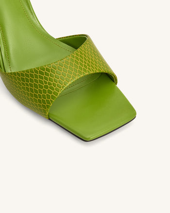 Hannah 蛇紋高跟穆勒鞋 - 綠色