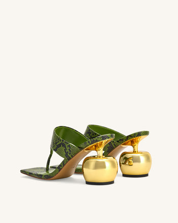 Naomi 蛇紋高踭人字拖－綠色