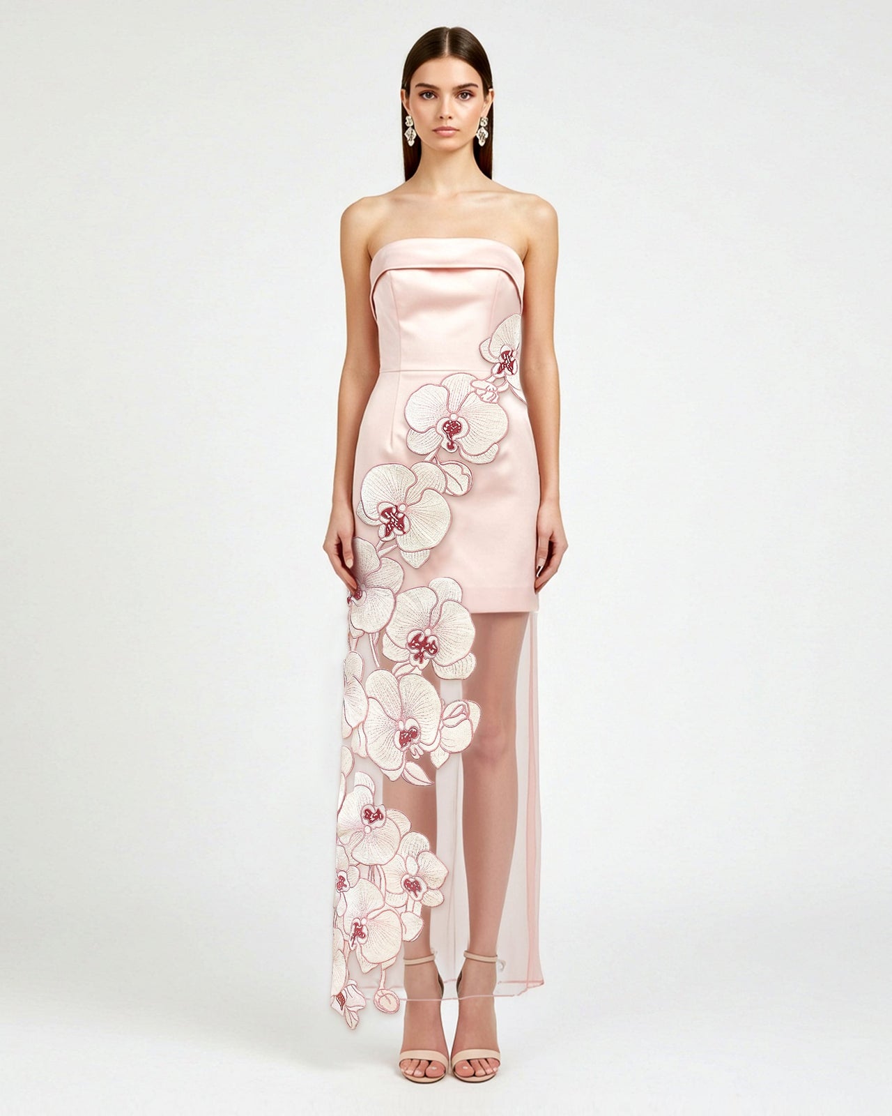 蘭花刺繡連身裙 - 粉紅色