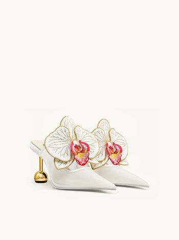 Sofia 蘭花球跟穆勒鞋 - 白色