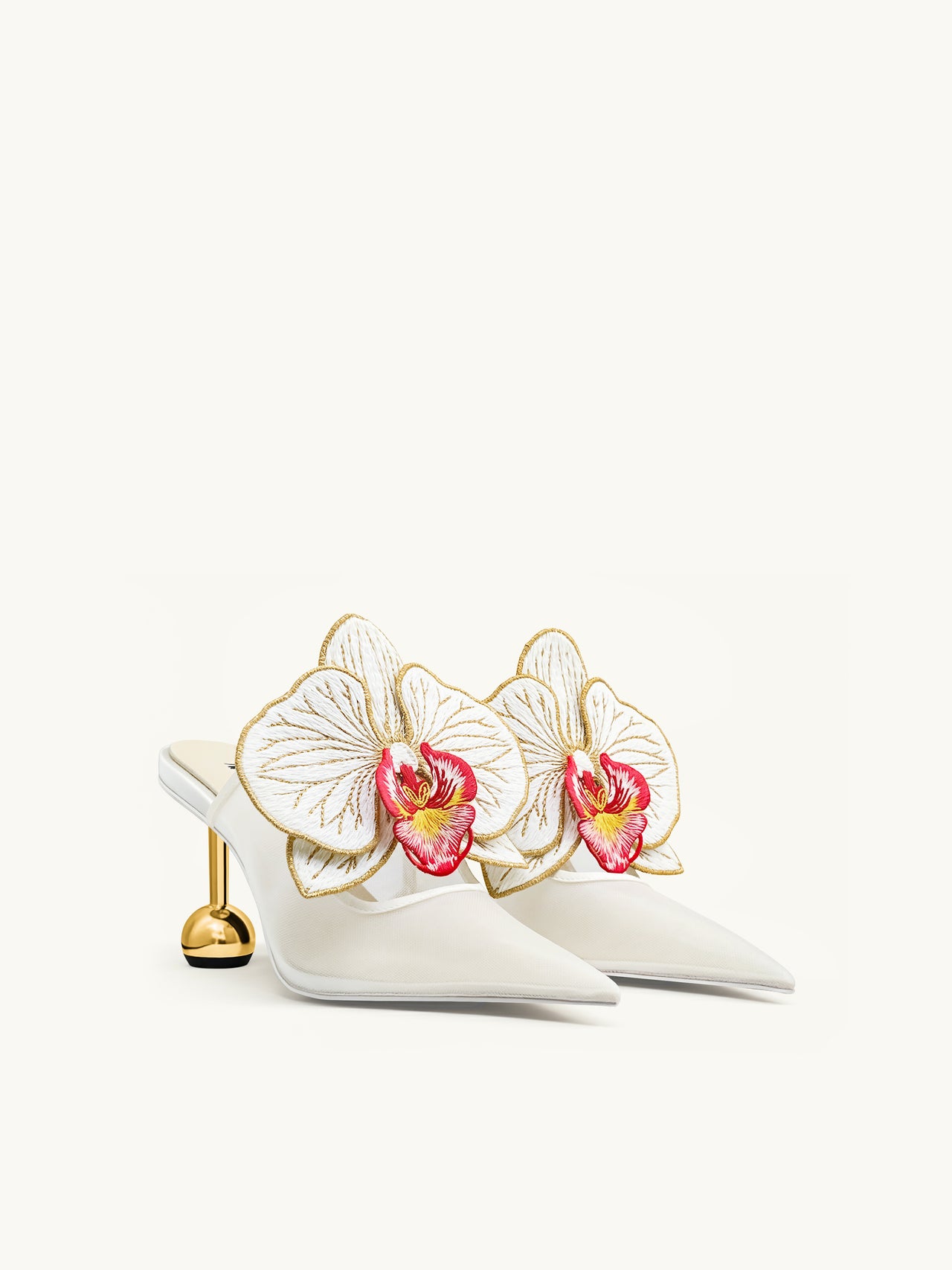 Sofia 蘭花球跟穆勒鞋 - 白色