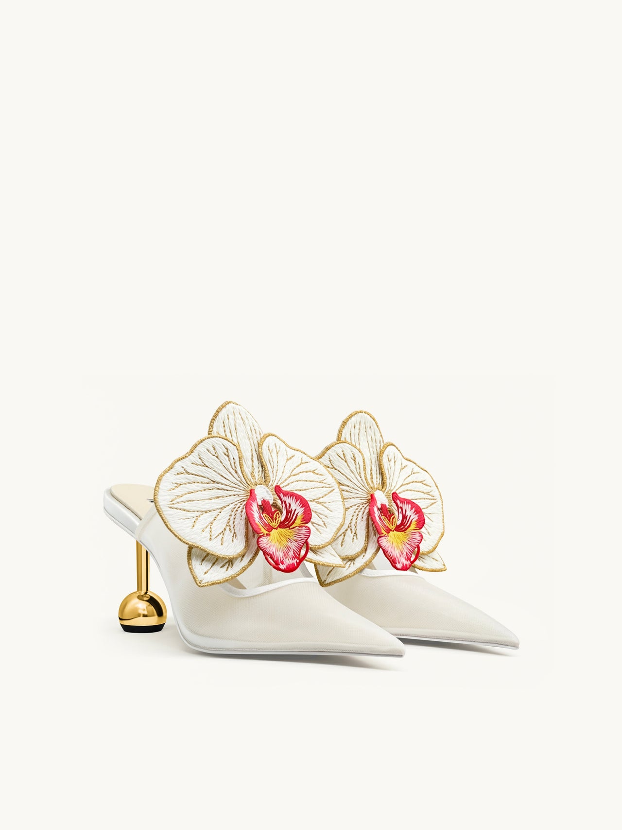 Sofia 蘭花球跟穆勒鞋 - 白色
