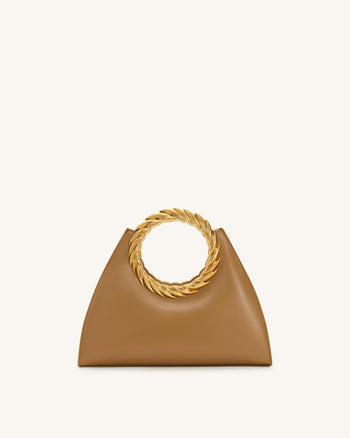 Amiya 葉形把手雕刻包 - 咖啡色