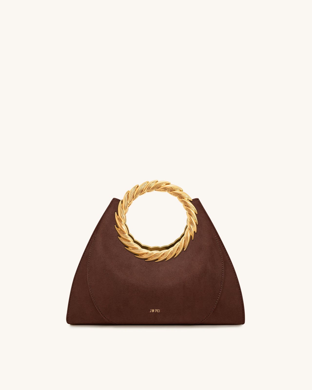 Amiya 葉形手柄仿麂皮雕塑包 - 摩卡棕色