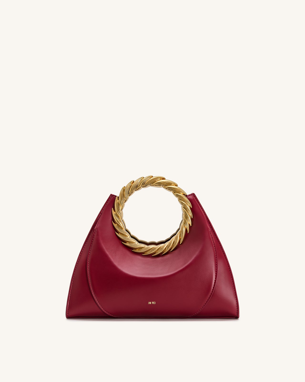 Amiya 葉形手柄雕塑包 - 酒紅色