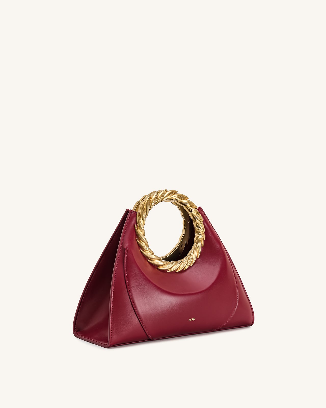 Amiya 葉形手柄雕塑包 - 酒紅色