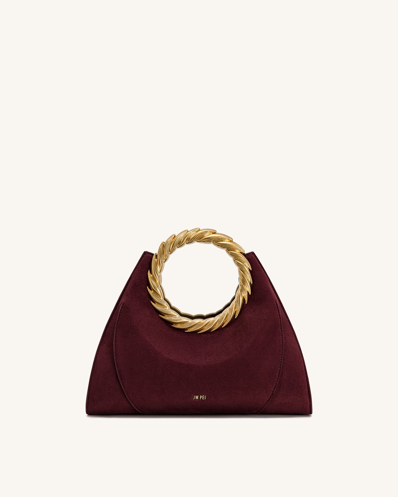 Amiya 葉形手柄仿麂皮雕塑包 - 梅洛酒紅色