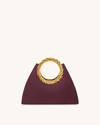 Amiya 葉形手柄仿麂皮雕塑包 - 梅洛酒紅色