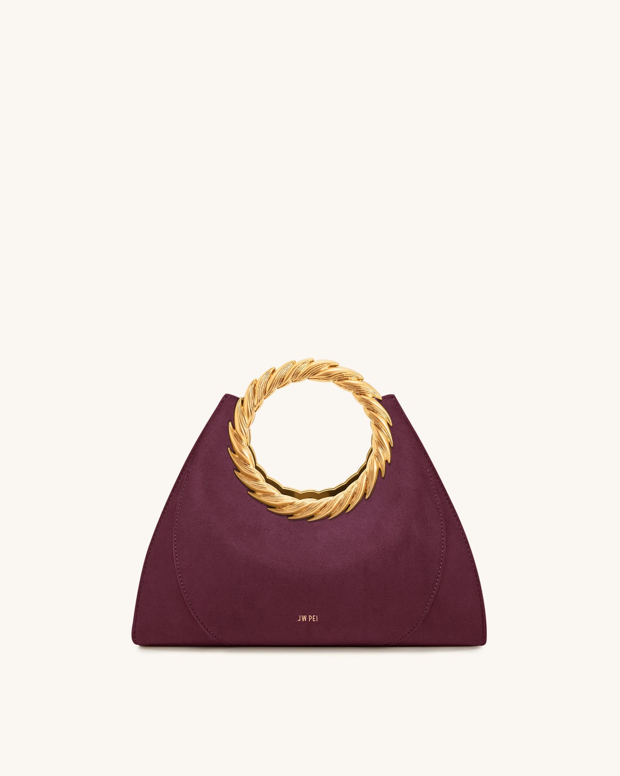 Amiya 葉形手柄仿麂皮雕塑包 - 梅洛酒紅色