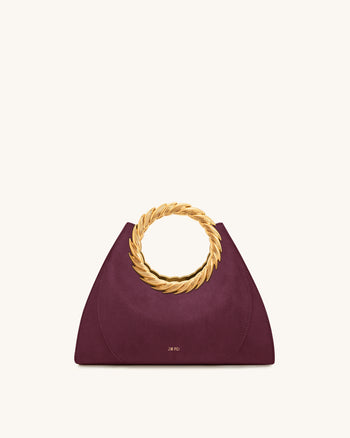 Amiya 葉形手柄仿麂皮雕塑包 - 梅洛酒紅色