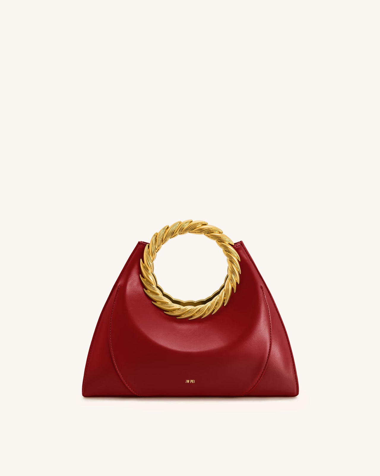 Amiya 葉形手柄雕塑包 - 酒紅色