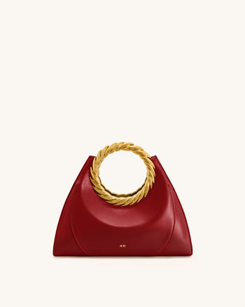 Amiya 葉形手柄雕塑包 - 酒紅色